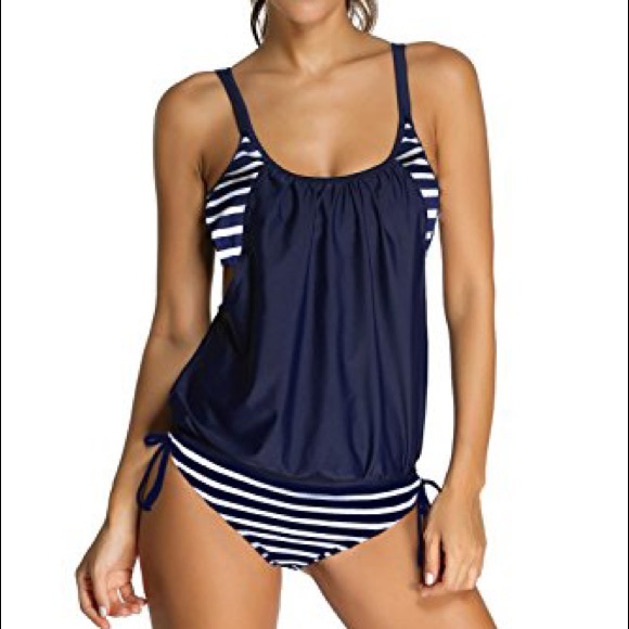 EVALESS Other - EVALESS Women’s Casual Striped Sporty Double Up Tankini Bikini (NWOT)
